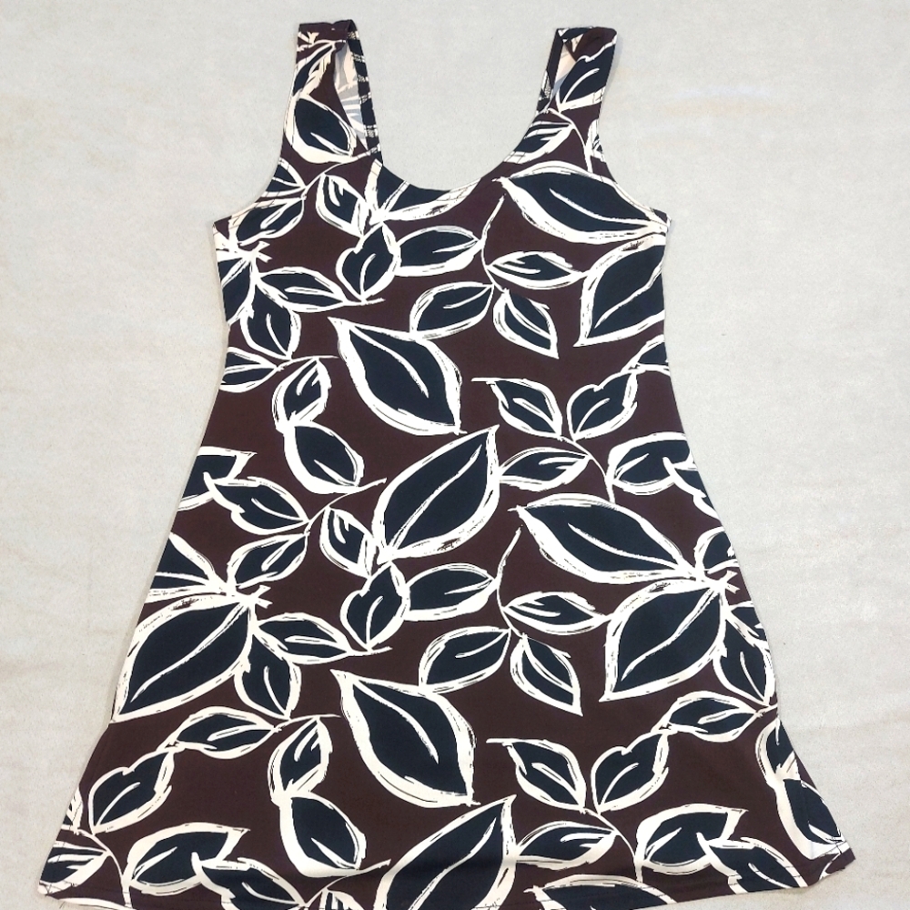 GITANE Brown White Black Leaf Pattern Sleeveless Tunic Cover Up, Small